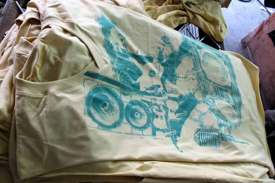 Folded screen-printed T-shirts